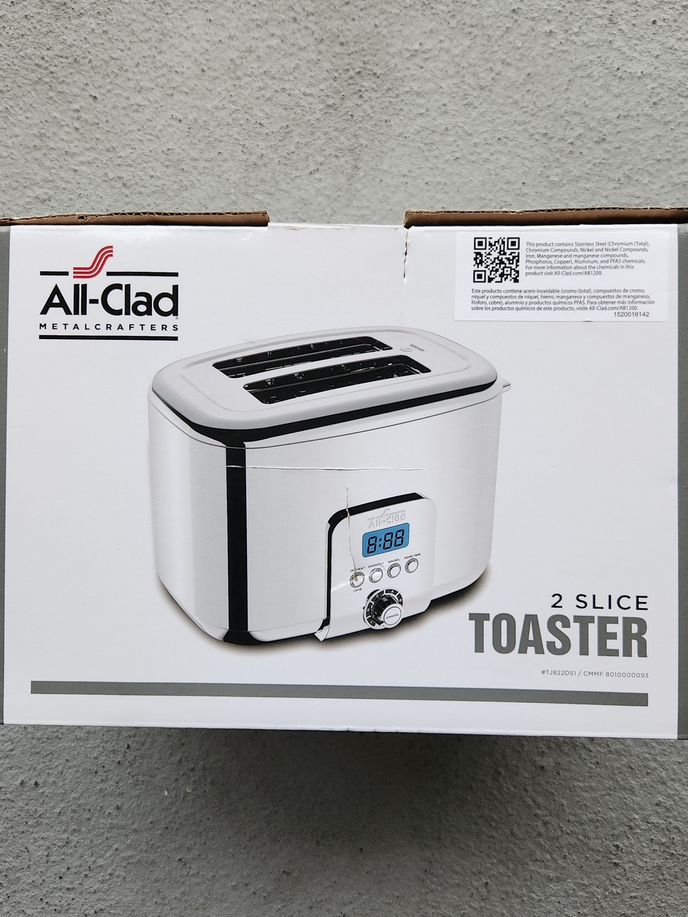 ALL-CLAD NEW IN BOX (TJ822D51) Silver 2-Slice Stainless Steel Digital Toaster